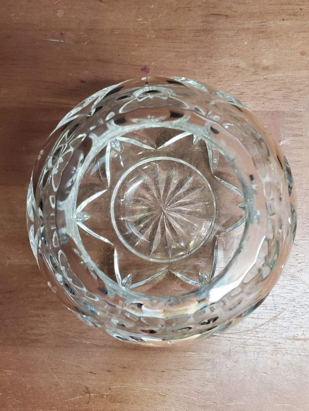 Vintage 4 Inch Bohemian Crystal Round Ball Cut Glass Rose Bowl Vase